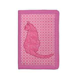 Japanese Cat - Fuchsia Pink Batik Tri-fold Wallet
