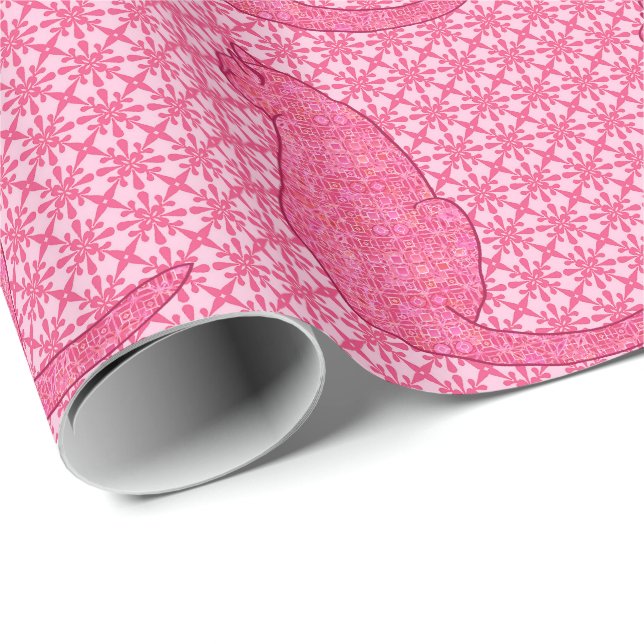 Japanese Cat - Fuchsia Pink Batik Wrapping Paper (Roll Corner)