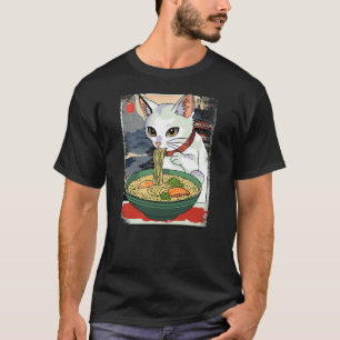 Japanese Cat Funny Cat Eating Ramen Vintage Japane T-Shirt