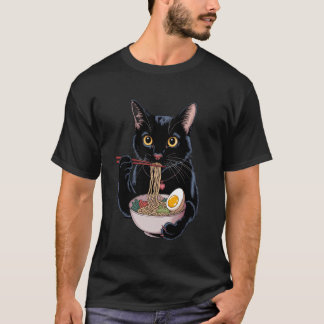 Japanese Cat Funny Cat Eating Ramen Vintage Japane T-Shirt