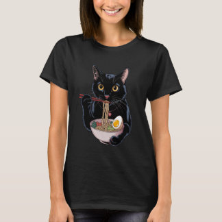 Japanese Cat Funny Cat Eating Ramen Vintage Japane T-Shirt