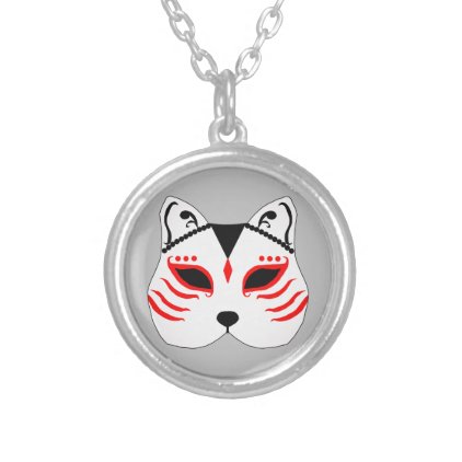 Japanese cat mask silver plated necklace