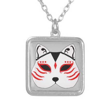 Japanese cat mask silver plated necklace