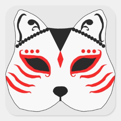 Japanese cat mask square sticker