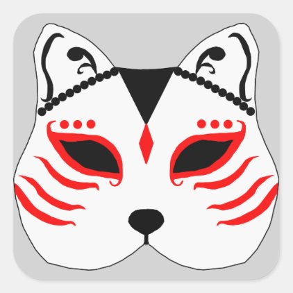 Japanese cat mask square sticker