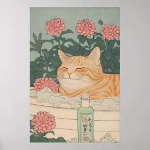 Japanese Cat Print Ginger Tabby in Bathroom