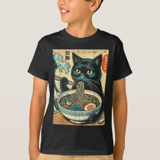 Japanese Cat Ramen Great Wave Vintage Art Food Men T-Shirt