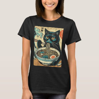 Japanese Cat Ramen Great Wave Vintage Art Food Men T-Shirt
