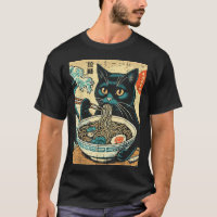 Japanese Cat Ramen Great Wave Vintage Art Food Men