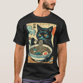 Japanese Cat Ramen Great Wave Vintage Art Food Men T-Shirt