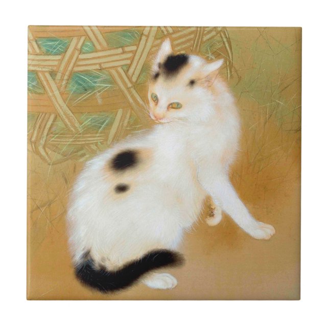 Japanese Cat, Takeuchi Seihō, Japanese Art Ceramic Tile (Front)