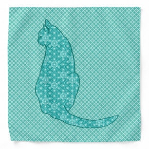 Japanese Cat - Turquoise Kimono Print Bandana