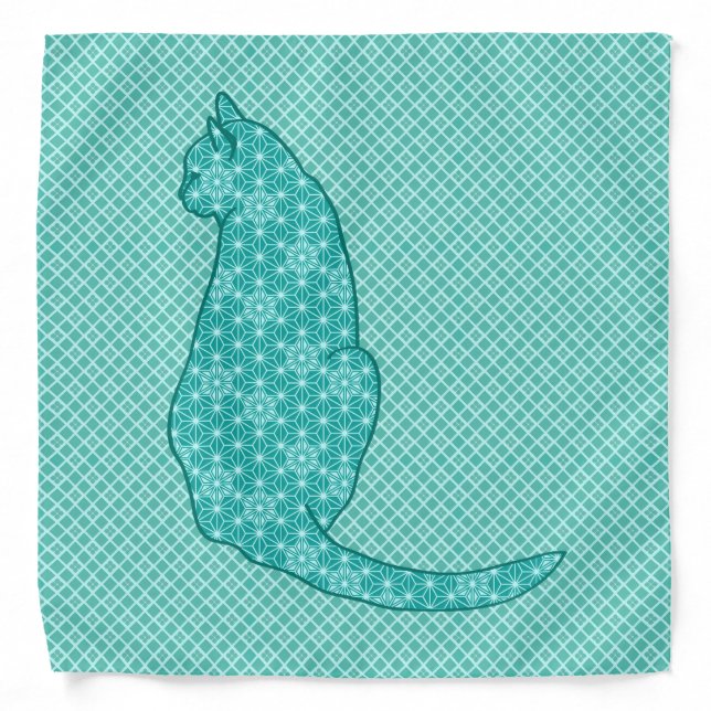 Japanese Cat - Turquoise Kimono Print Bandana (Front)