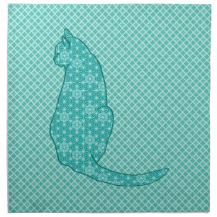 Japanese Cat - Turquoise Kimono Print Cloth Napkin