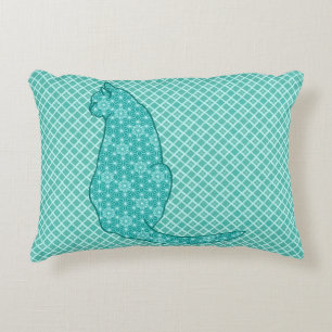 Japanese Cat - Turquoise Kimono Print Decorative Pillow