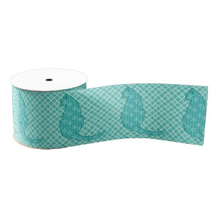 Japanese Cat - Turquoise Kimono Print Grosgrain Ribbon