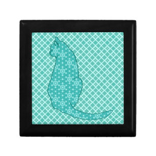 Japanese Cat - Turquoise Kimono Print Jewelry Box