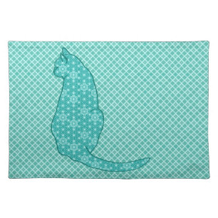 Japanese Cat - Turquoise Kimono Print Placemat