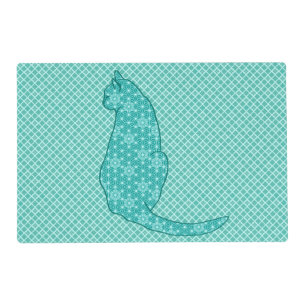 Japanese Cat - Turquoise Kimono Print Placemat