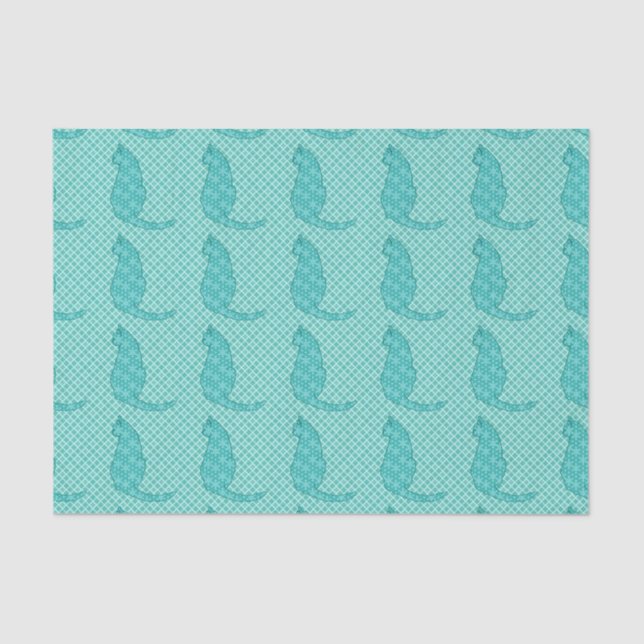 Japanese Cat - Turquoise Kimono Print Tissue Paper (Front)