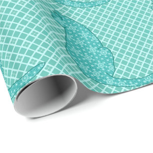 Japanese Cat - Turquoise Kimono Print Wrapping Paper