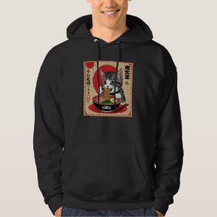Japanese cat with green eyes eating ramen design o hoodie