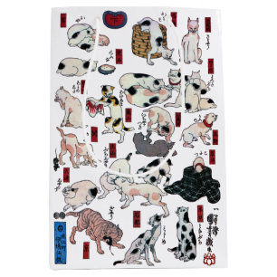 Japanese Cats (Background Color Changeable) Medium Gift Bag