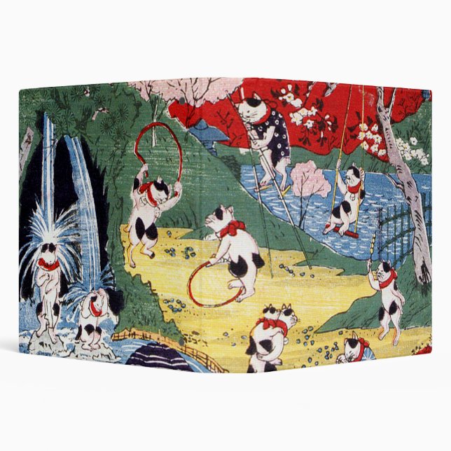 Japanese Cats Country, Utagawa Kunitoshi 3 Ring Binder (Background)