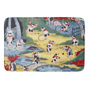 Japanese Cats Country, Utagawa Kunitoshi Bath Mat