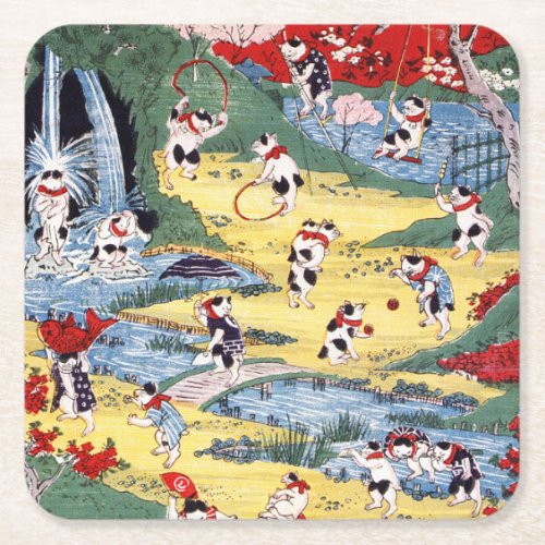 Japanese Cats Country Utagawa Kunitoshi Square Paper Coaster
