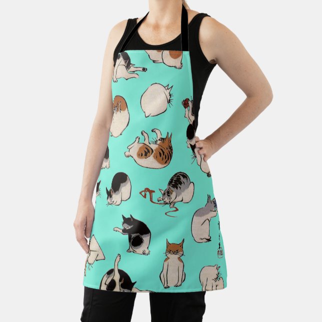 Japanese Cats (Customizable Background Color) Apron (Insitu)