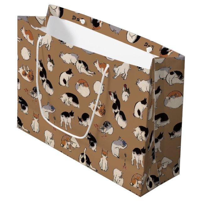 Japanese Cats (Customizable Background Color) Large Gift Bag (Front Angled)