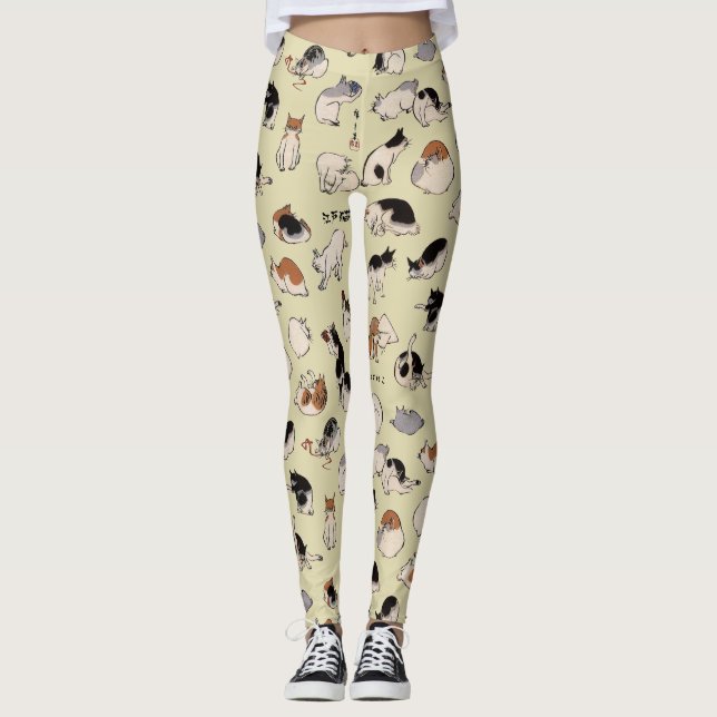 Japanese Cats (Customizable Background Color) Leggings (Front)
