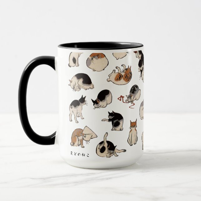 Japanese Cats (Customizable Background Color) Mug (Left)