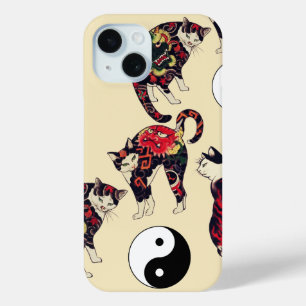 JAPANESE CATS ,DRAGON RED DEVIL TATTOOS,YIN YANG iPhone 15 CASE