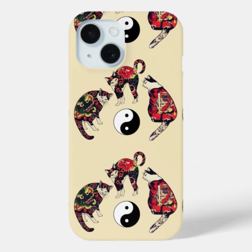 JAPANESE CATS DRAGON RED DEVIL TATTOOSYIN YANG iPhone 15 CASE