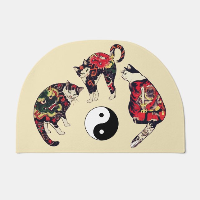 JAPANESE CATS ,DRAGON RED DEVIL TATTOOS,YIN YANG DOORMAT (Front)