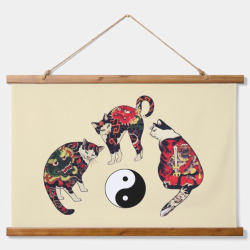 JAPANESE CATS DRAGON RED DEVIL TATTOOSYIN YANG  HANGING TAPESTRY