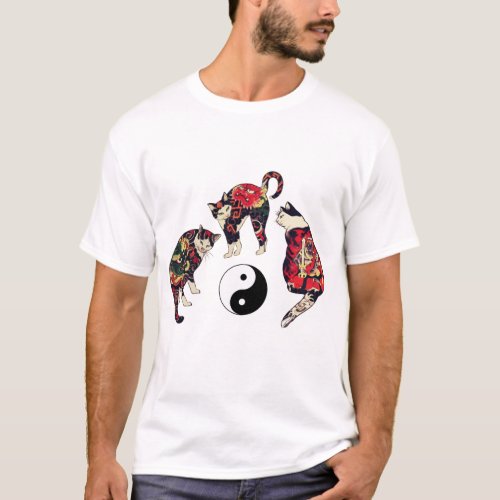 JAPANESE CATS DRAGON RED DEVIL TATTOOSYIN YANG  T_Shirt