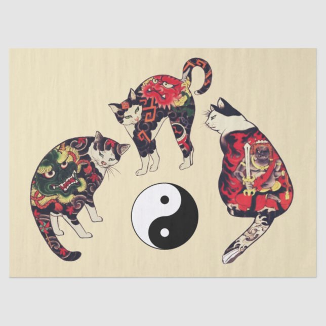 JAPANESE CATS ,DRAGON RED DEVIL TATTOOS,YIN YANG  TISSUE PAPER (Front)
