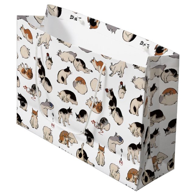 Japanese Cats, Hiroshige, Ukiyo-e Large Gift Bag (Front Angled)