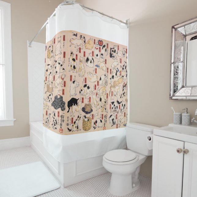 Japanese Cats of The Edo era, Kuniyoshi, Ukiyo-e Shower Curtain (In Situ)