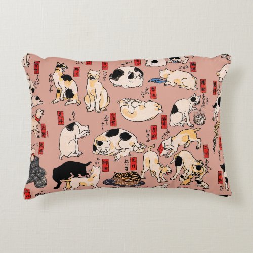 Japanese Cats Ukiyo_e Art Funny Accent Pillow