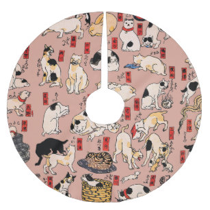 Japanese Cats Ukiyo-e Art Funny Brushed Polyester Tree Skirt