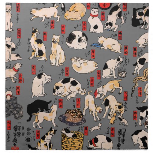 Japanese Cats Ukiyo_e Art Funny Cloth Napkin