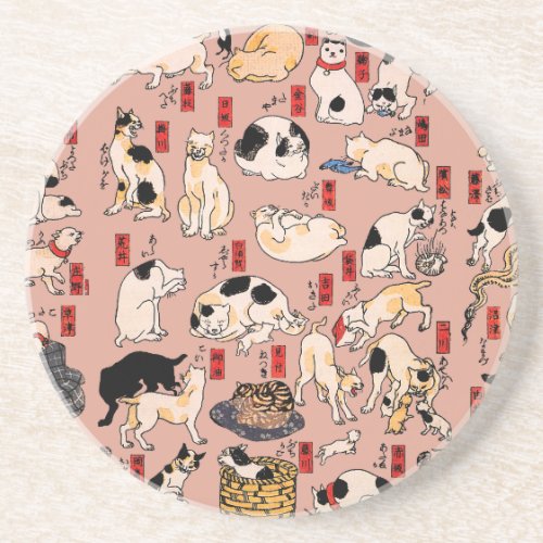 Japanese Cats Ukiyo_e Art Funny Coaster