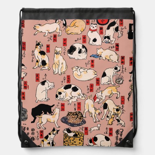 Japanese Cats Ukiyo_e Art Funny Drawstring Bag