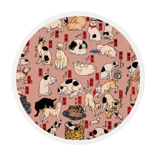 Japanese Cats Ukiyo_e Art Funny Edible Frosting Rounds