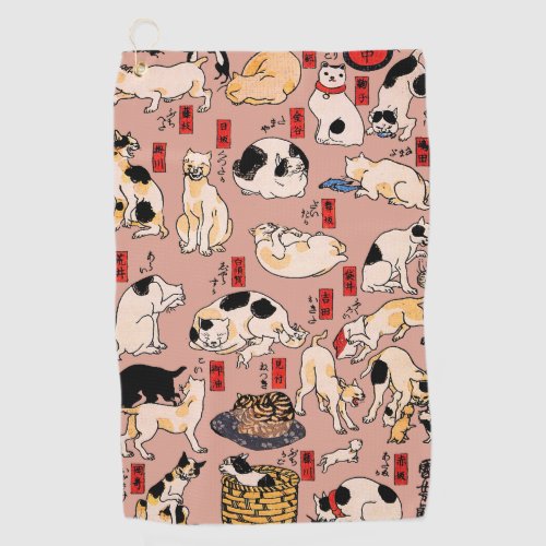 Japanese Cats Ukiyo_e Art Funny Golf Towel