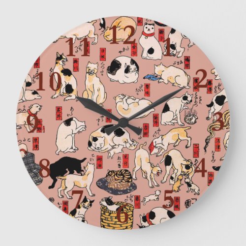 Japanese Cats Ukiyo_e Art Funny Large Clock